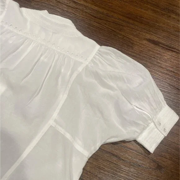 NWT Madewell Women's Sz 4 Puff-Sleeve Band-Collar Shirt White Sheer Voile NW062 - Picture 10 of 14